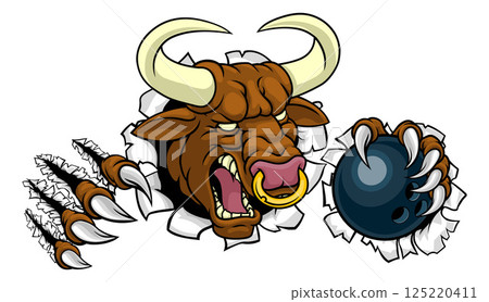 Bull Minotaur Longhorn Cow Bowling Mascot Cartoon Bull Minotaur Longhorn Cow Bowling Mascot Cartoon 125220411