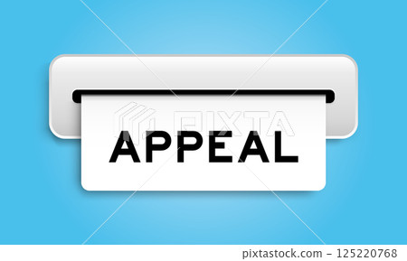 White coupon banner with word appeal from machine on blue color background White coupon banner with word appeal from machine on blue color background 125220768