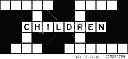 Alphabet letter in word children on crossword puzzle background 125220769