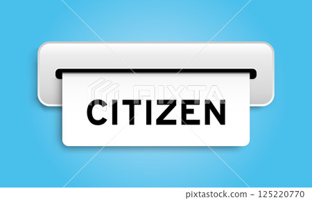 White coupon banner with word citizen from machine on blue color background White coupon banner with word citizen from machine on blue color background 125220770