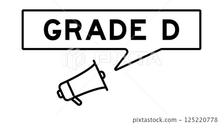 Megaphone icon with speech bubble in word grade D on white background 125220778