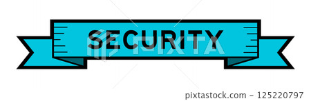 Ribbon label banner with word security in blue color on white background 125220797