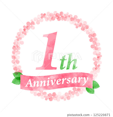 用粉紅色花圈裝飾的一周年紀念設計 125220871