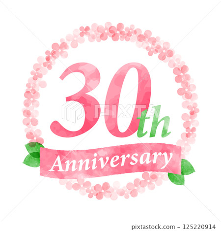 30th anniversary design decorated with pink flower wreath 30th anniversary design decorated with pink flower wreath 125220914