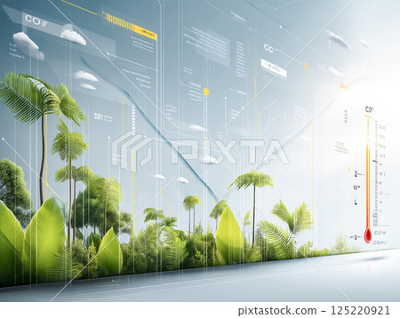 綠色科技綠色、長條圖和溫度計的插圖 125220921
