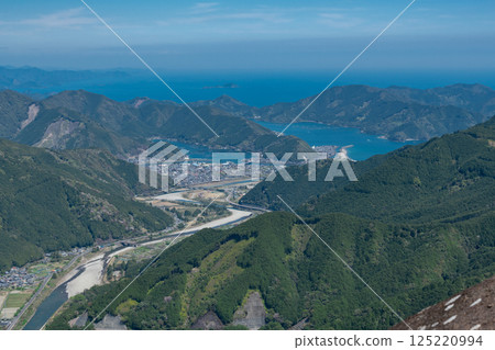 View of Mount Binishi and the Choshi River from Magose Pass on the Kumano Kodo Iseji 125220994