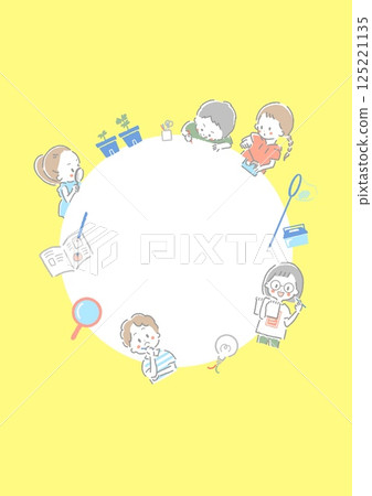 Image of children working on independent research Yellow background Round 125221135