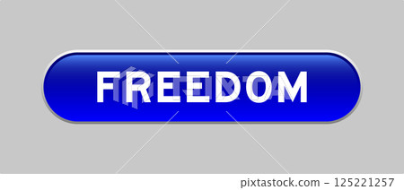 Blue color capsule shape button with word freedom on gray background Blue color capsule shape button with word freedom on gray background 125221257