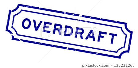 Grunge blue overdraft word rubber seal stamp on white background 125221263