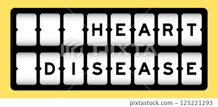 Black color in word heart disease on slot banner with yellow color background 125221293