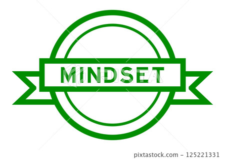 Vintage green color round label banner with word mindset on white background 125221331