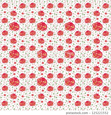 Beautiful seamless pattern of blooming red roses on the white background. 125221552