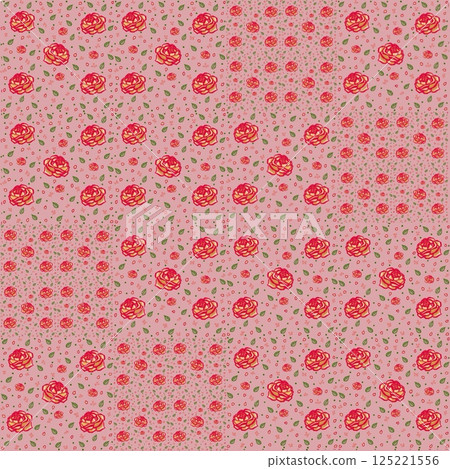 Beautiful seamless pattern of blooming red roses on the pink background. 125221556