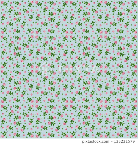 Beautiful seamless pattern of blooming red roses on the blue background. 125221579
