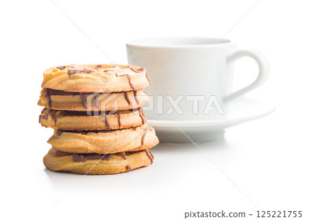 Sweet chocolate cookies isolated on white background. Sweet chocolate cookies isolated on white background. 125221755