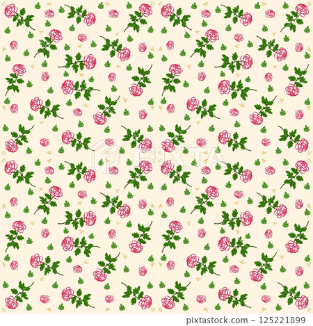 Beautiful seamless pattern of blooming red roses on the creamy background. 125221899