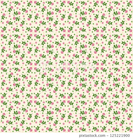 Beautiful seamless pattern of blooming red roses on the creamy background. 125221900
