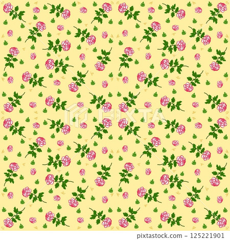 Beautiful seamless pattern of blooming red roses on the yellow background. 125221901