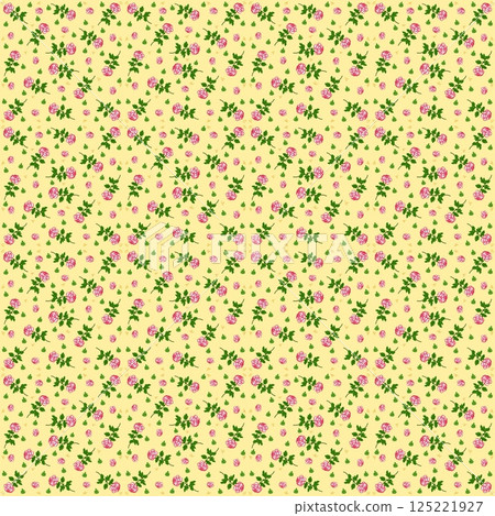 Beautiful seamless pattern of blooming red roses on the yellow background. 125221927