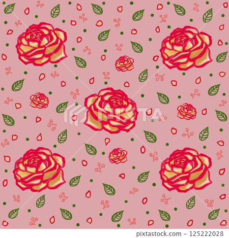 Beautiful seamless pattern of blooming red roses on the pink background. 125222028