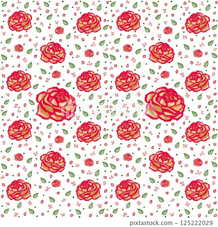 Beautiful seamless pattern of blooming red roses on the white background. 125222029