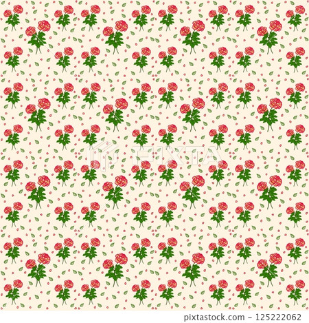 Beautiful seamless pattern of blooming red roses on the creamy background. Beautiful seamless pattern of blooming red roses on the creamy background. 125222062