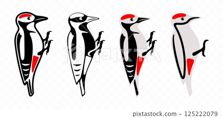 Woodpecker perched on a tree, graphic design. Animal, bird, striking bark with its beak, vector design and illustration 125222079