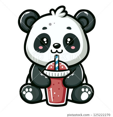 cute adorable panda holding beverage bottle cup 125222270