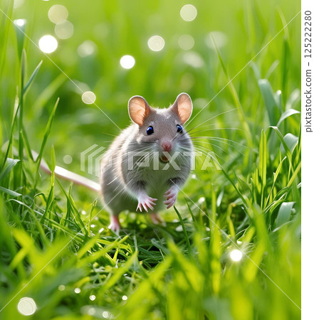 A Japanese field mouse runs through the grassland 125222280