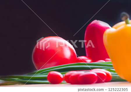 vegetables on a wooden background 125222305