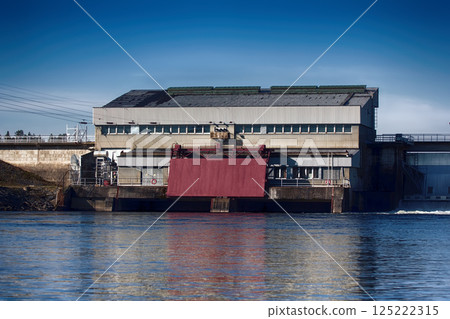 Hydroelectric power on river. Hydroelectric power on river. 125222315