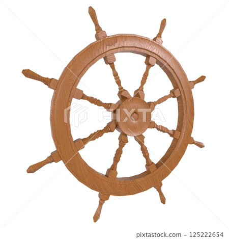 Wooden ship wheel isolated on white background 125222654