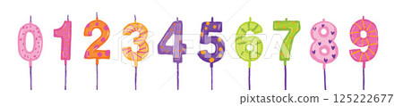 Candle number birthday cake digit set vector hand drawn celebration wax postcard decoration age sign 125222677