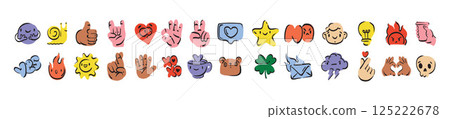 Emotion icon, messaging reaction sticker set, vector hand drawn arm gesture cartoon badge, love sign 125222678