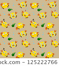 A playful, colorful vector pattern seamless featuring cartoon crab with various expressions and green seaweed elements 125222766