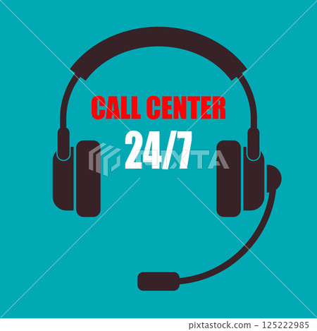 Call center icon. Call center 24. Headphones with microphone. Call center operator. Call center icon. Call center 24. Headphones with microphone. Call center operator. 125222985