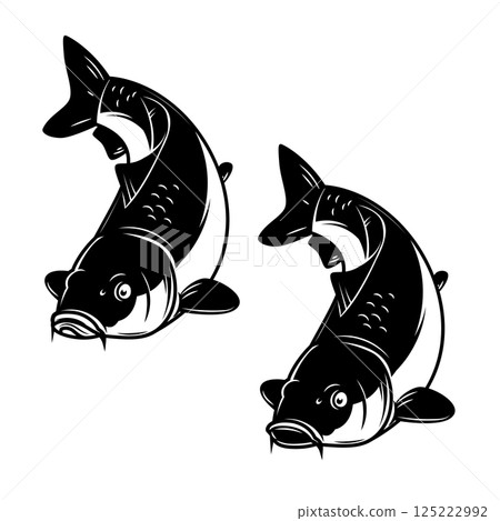 Illustration of carp fish in monochrome style. Carp fish  isolated on white background 125222992