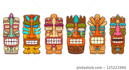 Traditional polynesian tiki idol. Illustration of tribal tiki mask. Design element for decorations. Vector illustration 125222998