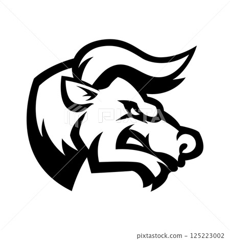 Angry bull head. Buffalo Mascot Head. Design element for logo, label, sign, badge. Angry bull head. Buffalo Mascot Head. Design element for logo, label, sign, badge. 125223002