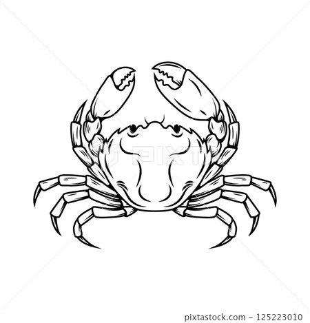Illustration of crab. Monocrom crab. Seafood. For poster, emblem, menu. 125223010