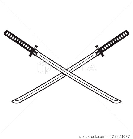 Set of the katana swords. Samurai and ninja weapon in retro style. Crossed samurai swords collection Set of the katana swords. Samurai and ninja weapon in retro style. Crossed samurai swords collection 125223027