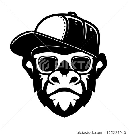 Illustration of monkey in a cap. Design element for t shirt, poster, card, emblem Illustration of monkey in a cap. Design element for t shirt, poster, card, emblem 125223040