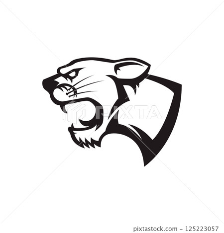 Puma head. Sport team or club mascot. Design element for logo, label, emblem, sign, badge. Vector illustration. 125223057