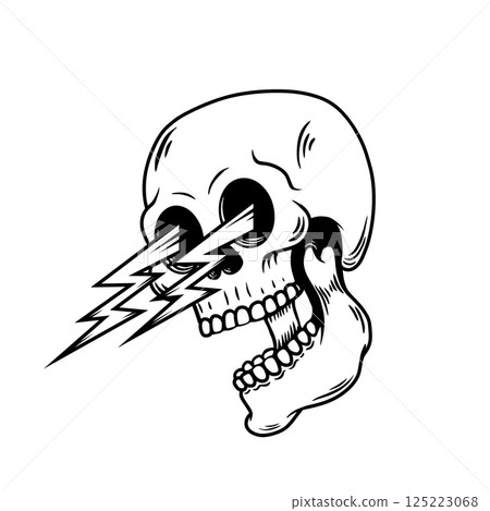 Skull with lightnings. Vintage skull with lightnings. For logo, label, sign, t shirt. 125223068