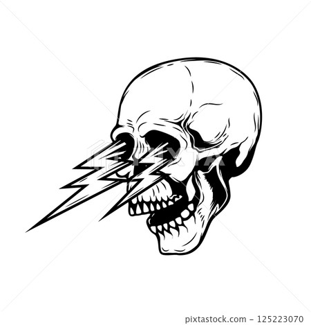 Skull with lightnings. Vintage skull with lightnings. For logo, label, sign, t shirt. 125223070