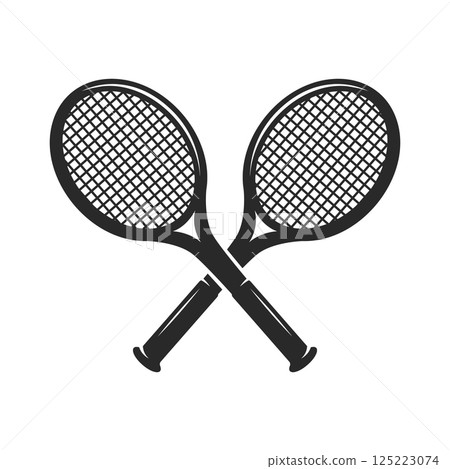Tennis racket. Crossed tennis rackets. For logo, label, sign, poster, emblem Tennis racket. Crossed tennis rackets. For logo, label, sign, poster, emblem 125223074