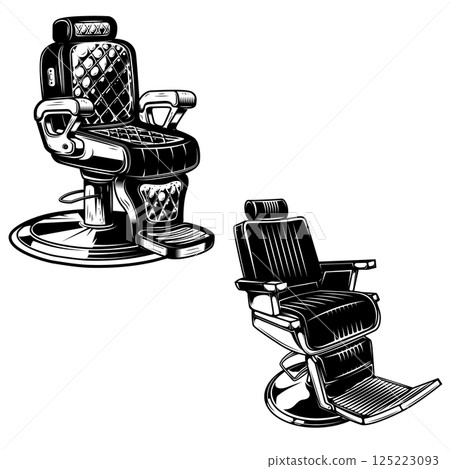 Vintage barber chair vector illustration. Perfect for barbershop logos, posters, and promotional materials Vintage barber chair vector illustration. Perfect for barbershop logos, posters, and promotional materials 125223093