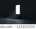 Stairs from darkness leading to light door symbolizing hope and motivation. 125223253