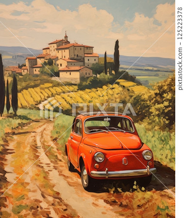 Vintage Italian landscape poster capturing the essence of La Dolce Vita, with romantic tones, classic architecture, and coastal or countryside scenery. Vintage Italian landscape poster capturing the essence of La Dolce Vita, with romantic tones, classic architecture, and coastal or countryside scenery. 125223378