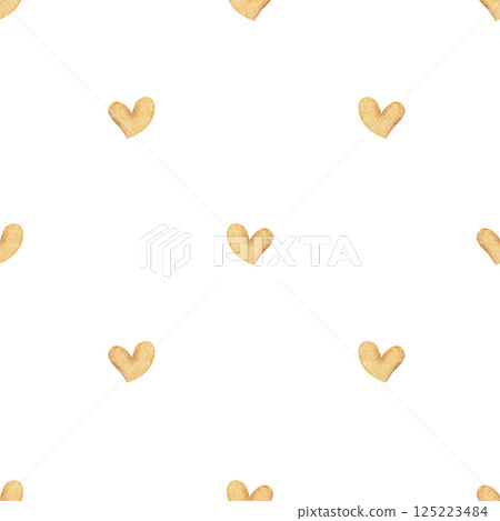 Pattern honey yellow hearts. Watercolor illustration hand drawn in cartoon style. Seamless simple cute print on background for children textile design, fabric, packaging, wallpaper, baby clothes Pattern honey yellow hearts. Watercolor illustration hand drawn in cartoon style. Seamless simple cute print on background for children textile design, fabric, packaging, wallpaper, baby clothes 125223484